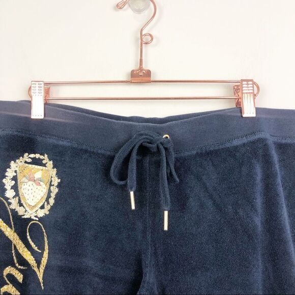 JUICY COUTURE | Y2K Style Navy Blue Terry Cloth Drawstring Pants Women’s Size L - Picture 2 of 11